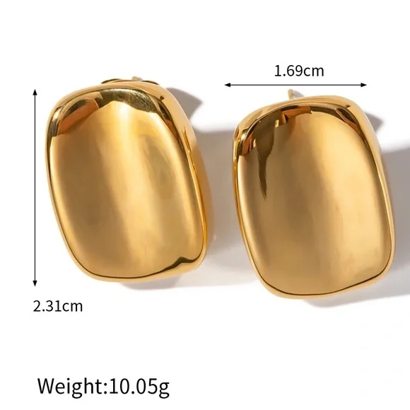 18K Gold Square Earrings*High Gloss Design - Picture 6 of 7